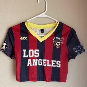 Los Angeles women’s crop Soccer Jersey - Red and Blue